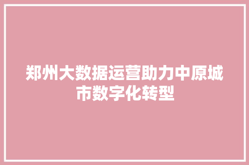 郑州大数据运营助力中原城市数字化转型