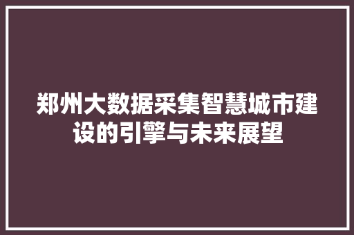 郑州大数据采集智慧城市建设的引擎与未来展望
