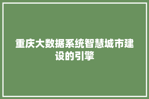 重庆大数据系统智慧城市建设的引擎