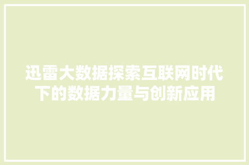 迅雷大数据探索互联网时代下的数据力量与创新应用