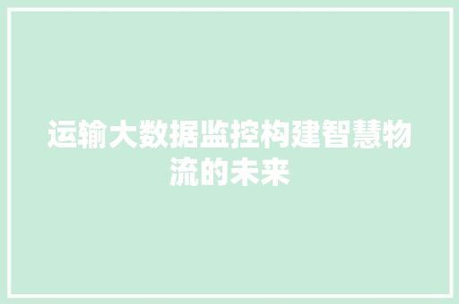 运输大数据监控构建智慧物流的未来