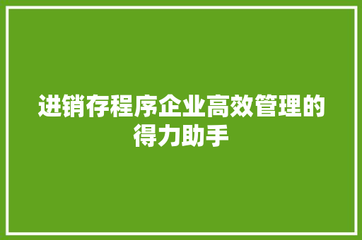 进销存程序企业高效管理的得力助手