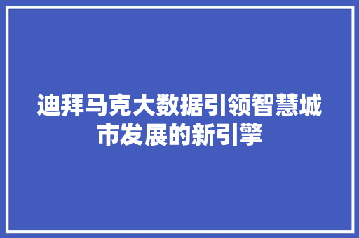 迪拜马克大数据引领智慧城市发展的新引擎