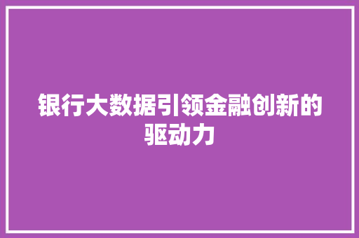 银行大数据引领金融创新的驱动力