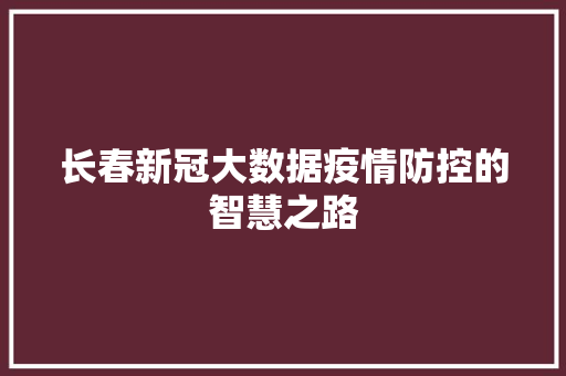 长春新冠大数据疫情防控的智慧之路