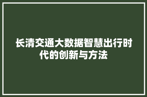 长清交通大数据智慧出行时代的创新与方法