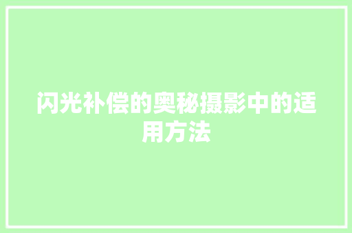 闪光补偿的奥秘摄影中的适用方法