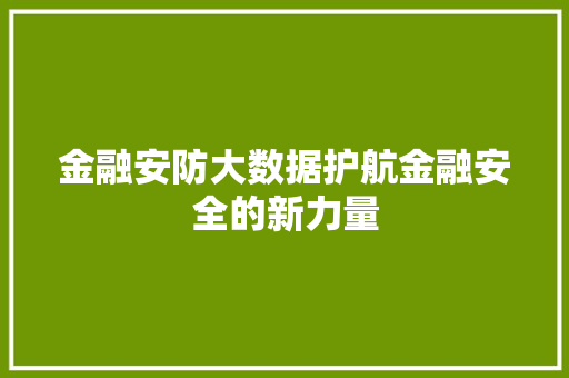 金融安防大数据护航金融安全的新力量
