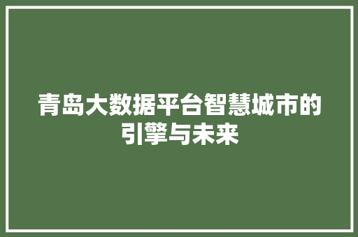 青岛大数据平台智慧城市的引擎与未来