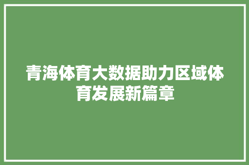青海体育大数据助力区域体育发展新篇章