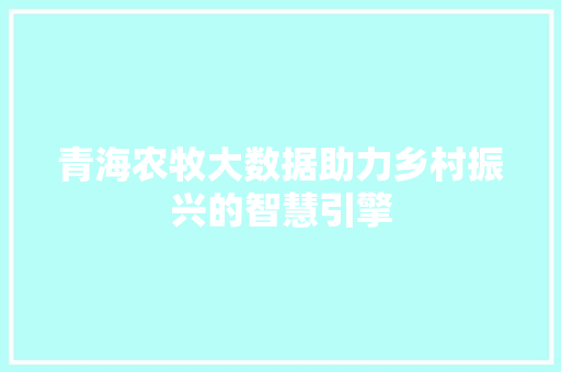 青海农牧大数据助力乡村振兴的智慧引擎
