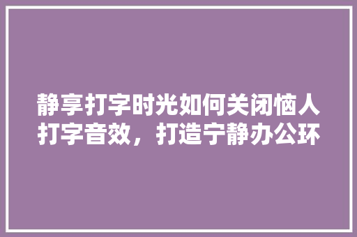 静享打字时光如何关闭恼人打字音效，打造宁静办公环境
