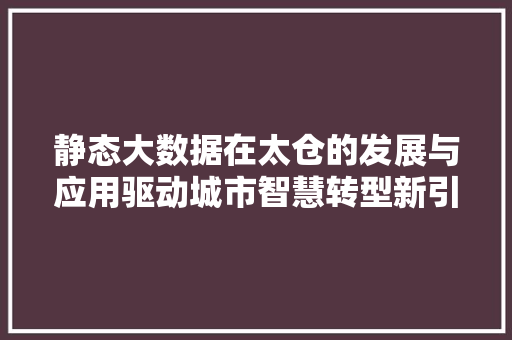 静态大数据在太仓的发展与应用驱动城市智慧转型新引擎