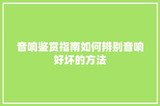 音响鉴赏指南如何辨别音响好坏的方法