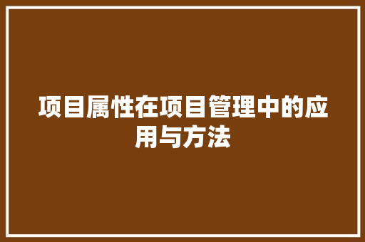 项目属性在项目管理中的应用与方法