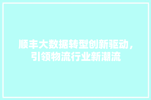 顺丰大数据转型创新驱动，引领物流行业新潮流