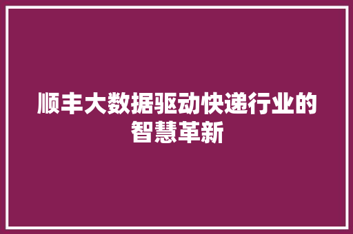 顺丰大数据驱动快递行业的智慧革新