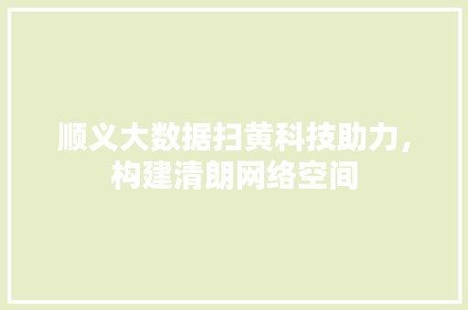 顺义大数据扫黄科技助力，构建清朗网络空间