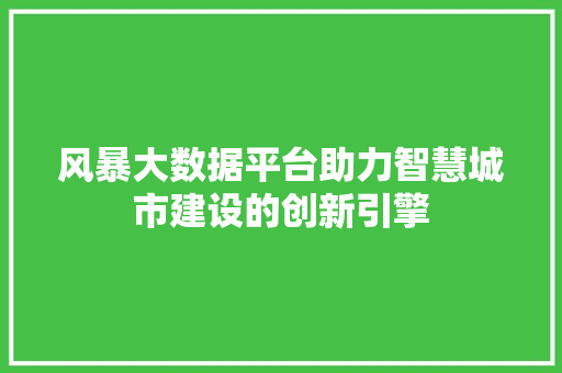 风暴大数据平台助力智慧城市建设的创新引擎