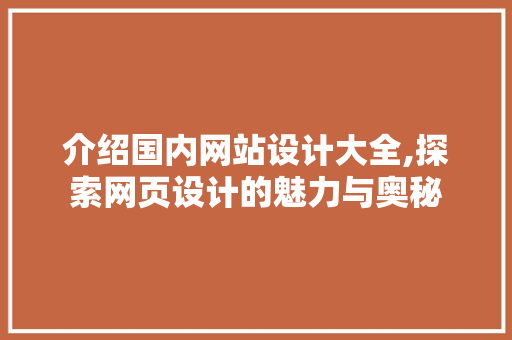 介绍国内网站设计大全,探索网页设计的魅力与奥秘 项目报告