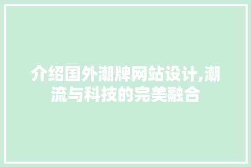 介绍国外潮牌网站设计,潮流与科技的完美融合 项目报告