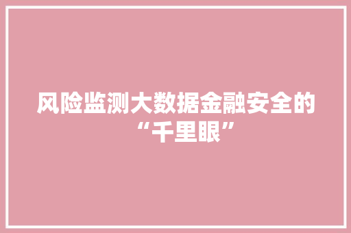 风险监测大数据金融安全的“千里眼”