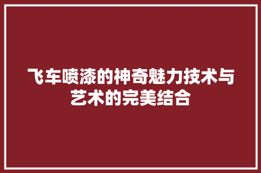 飞车喷漆的神奇魅力技术与艺术的完美结合