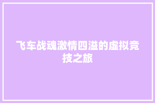飞车战魂激情四溢的虚拟竞技之旅