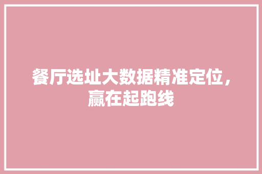 餐厅选址大数据精准定位，赢在起跑线
