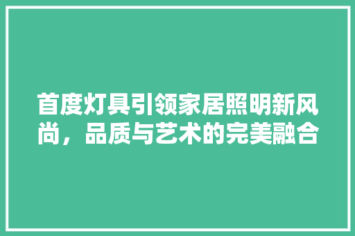 首度灯具引领家居照明新风尚，品质与艺术的完美融合