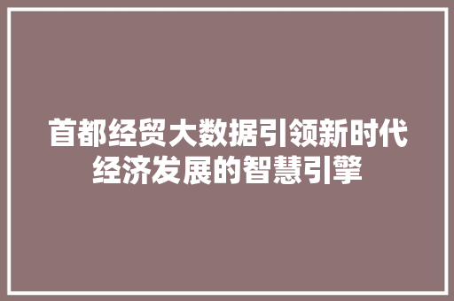 首都经贸大数据引领新时代经济发展的智慧引擎
