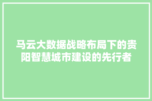 马云大数据战略布局下的贵阳智慧城市建设的先行者