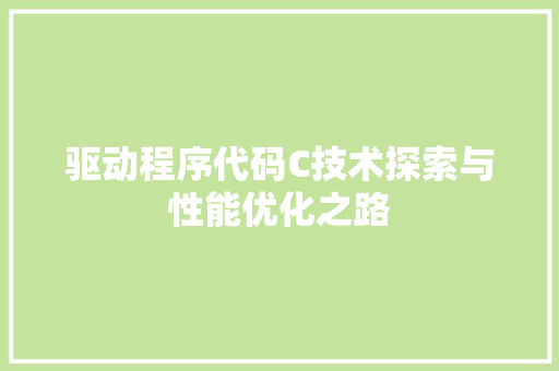 驱动程序代码C技术探索与性能优化之路