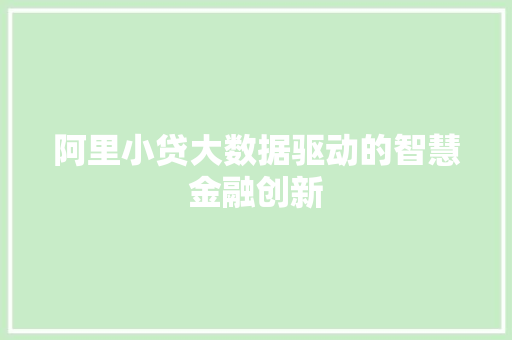 阿里小贷大数据驱动的智慧金融创新
