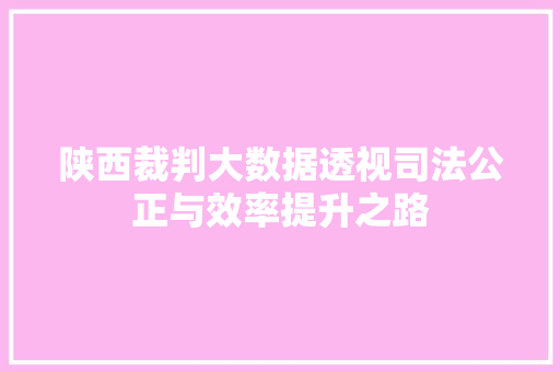 陕西裁判大数据透视司法公正与效率提升之路
