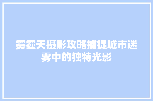 雾霾天摄影攻略捕捉城市迷雾中的独特光影