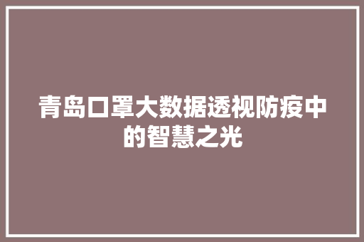 青岛口罩大数据透视防疫中的智慧之光