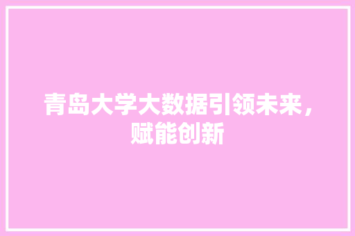 青岛大学大数据引领未来，赋能创新