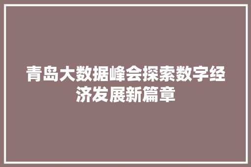 青岛大数据峰会探索数字经济发展新篇章