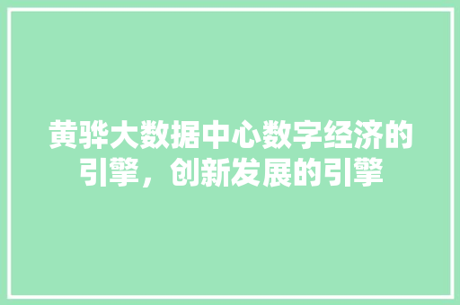 黄骅大数据中心数字经济的引擎，创新发展的引擎