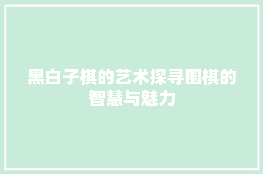 黑白子棋的艺术探寻围棋的智慧与魅力