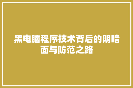 黑电脑程序技术背后的阴暗面与防范之路