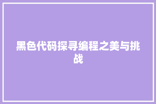黑色代码探寻编程之美与挑战