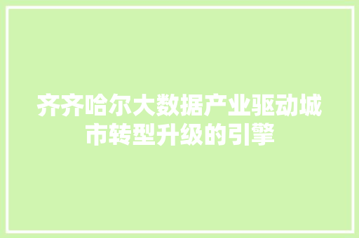 齐齐哈尔大数据产业驱动城市转型升级的引擎