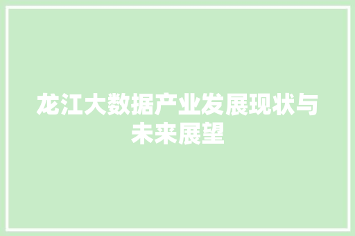 龙江大数据产业发展现状与未来展望