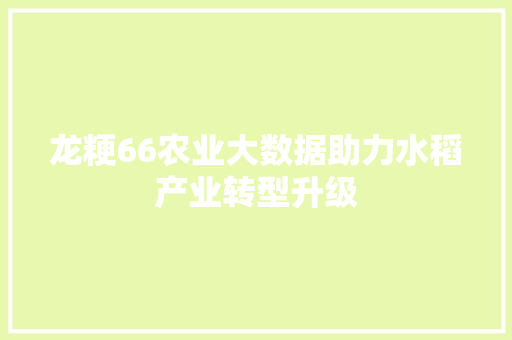 龙粳66农业大数据助力水稻产业转型升级
