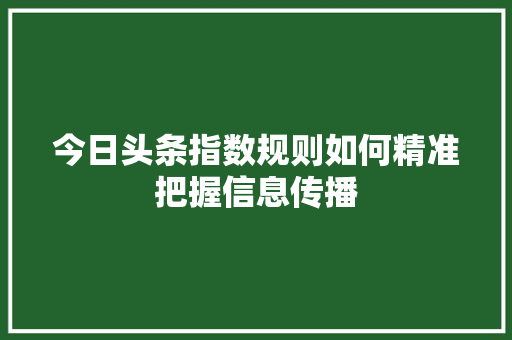 今日头条指数规则如何精准把握信息传播