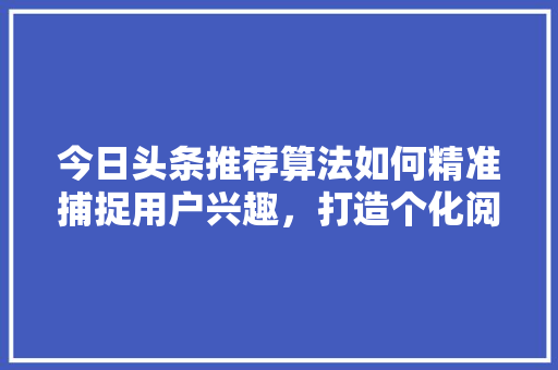 今日头条推荐算法如何精准捕捉用户兴趣，打造个化阅读体验