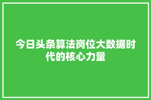 今日头条算法岗位大数据时代的核心力量