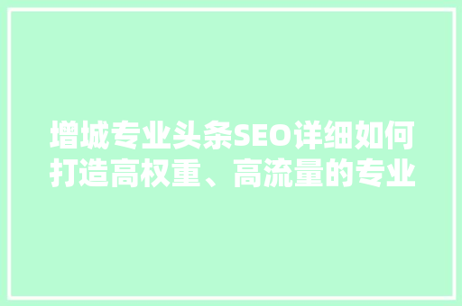 增城专业头条SEO详细如何打造高权重、高流量的专业平台